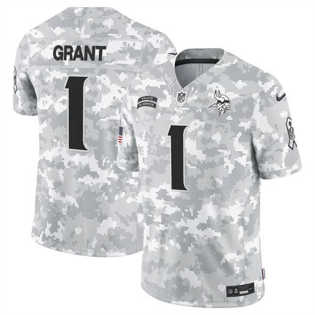 Mens Minnesota Vikings #1 Bud Grant 2024 F.U.S.E Arctic Camo Salute To Service Limited Stitched Jersey Dyin